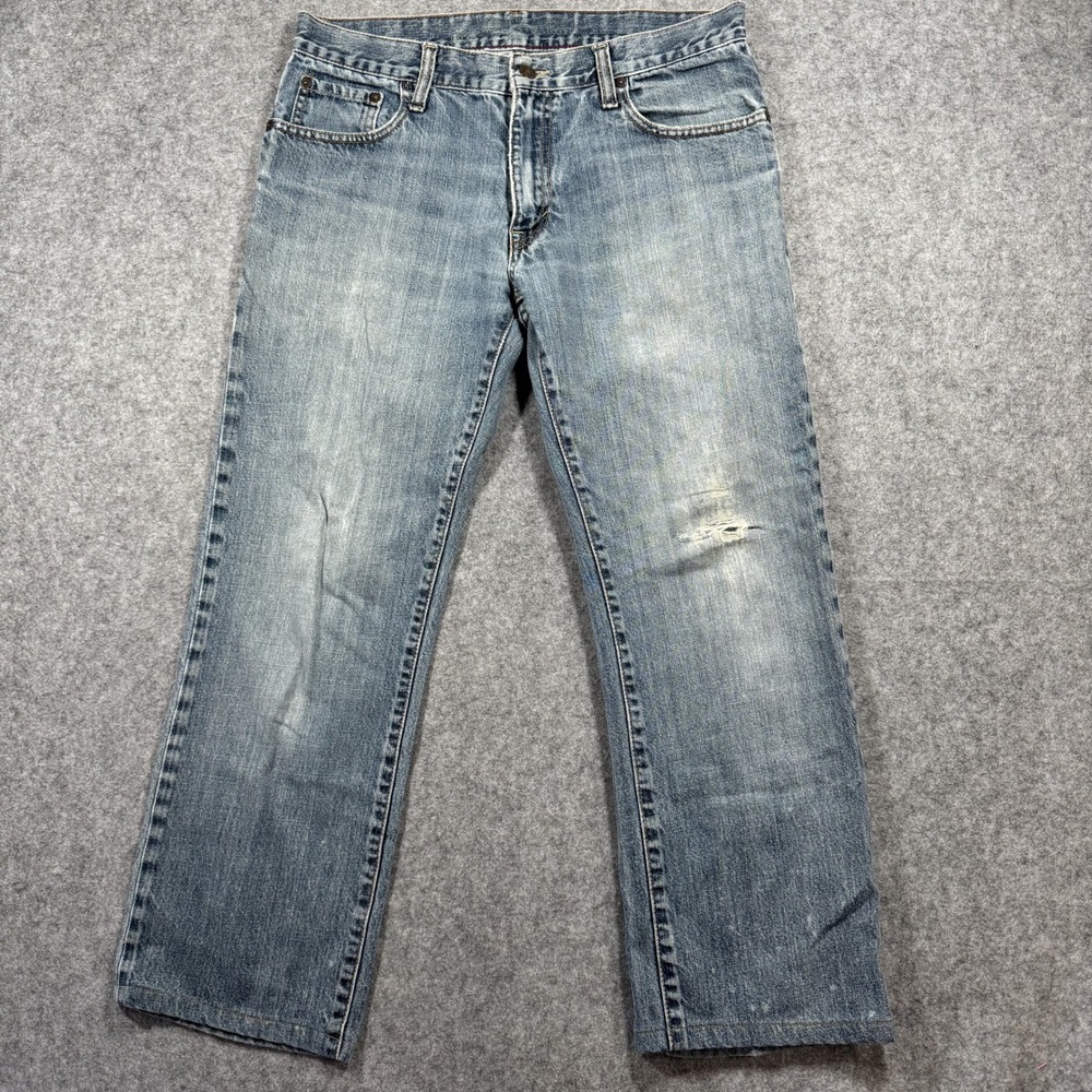 Old Navy Straight Leg Jeans 33x34 Blue Distressed 100% Cotton Denim